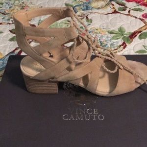 Nice suede nude/tan sandals with a low heel
